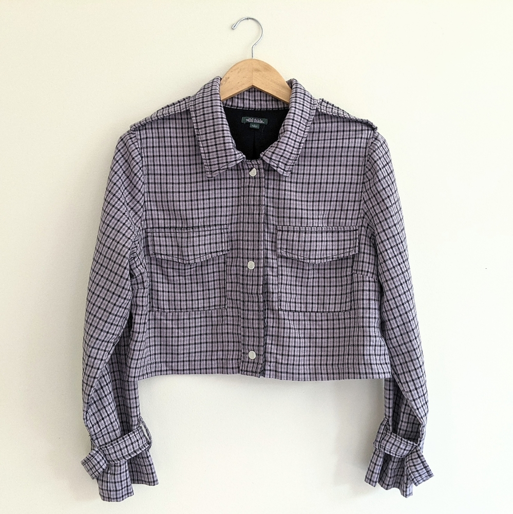 WILD FABLE Lilac Y2K Style Check Cropped Jacket